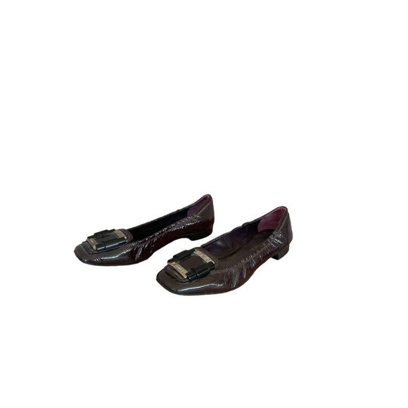Prada Womens Purple Patent Leather Slip On Square Toe Flat Ballet Size 37.5